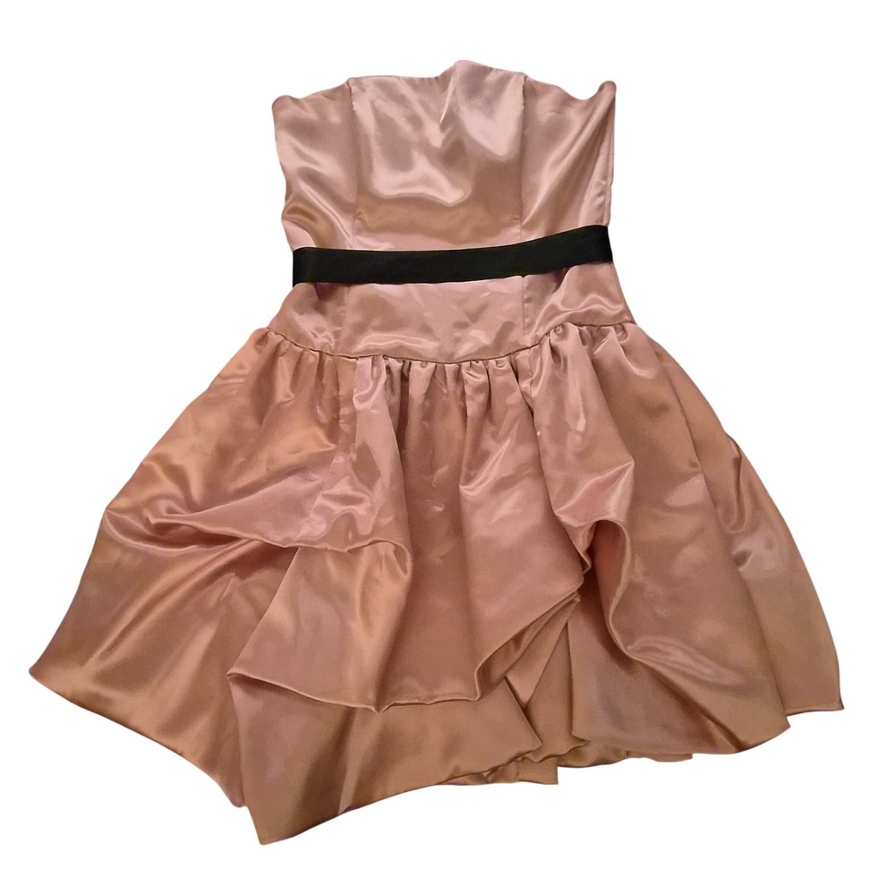 Fiesta Rose Gold Strapless Ruffle Bubble Hem Cocktail Dress Small 8519 USA Made